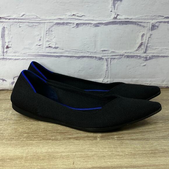 Rothy's The Point Black Flats Women's Size 7 Knit Pointed Toe Slip On Shoes - Picture 1 of 9
